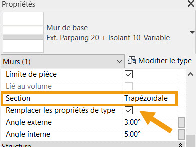 Murs epaisseur variable Proprietes Revit 2022
